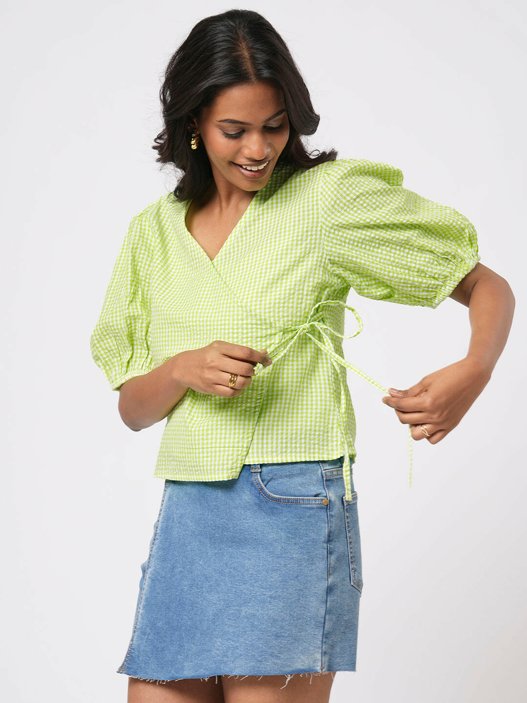 Gingham Wrap Top.